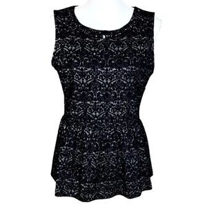 Talbots Sleeveless Peplum Top with Bejeweled Neckline in Black/Silver Women’s M